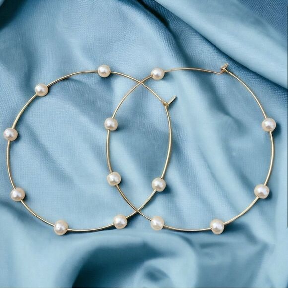 stella & dot ~ NEW large madisonโhoops ~ pearl bead and studs ~ retired - Picture 3 of 7